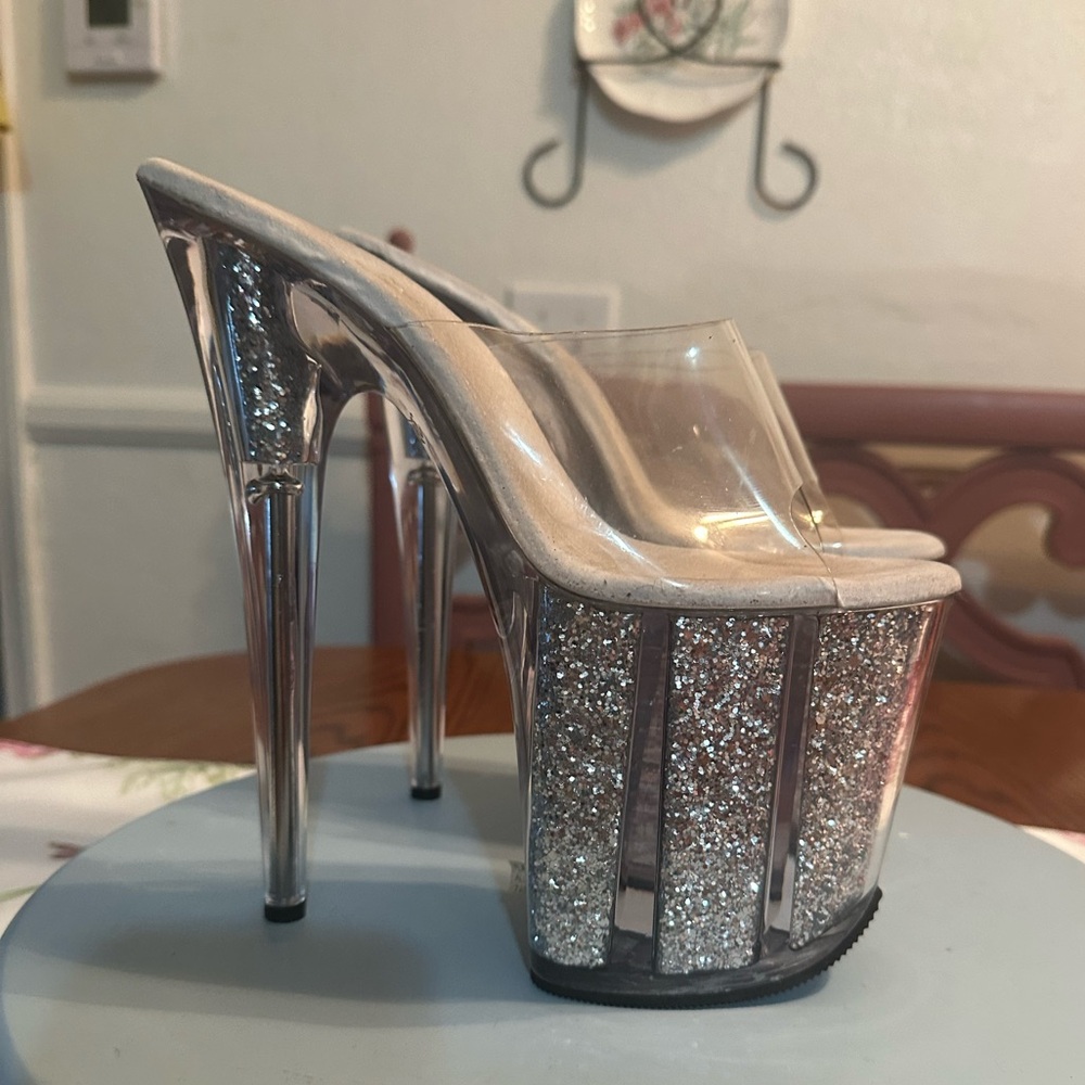 Pleaser Silver Platform Shoes With Glitter Finish